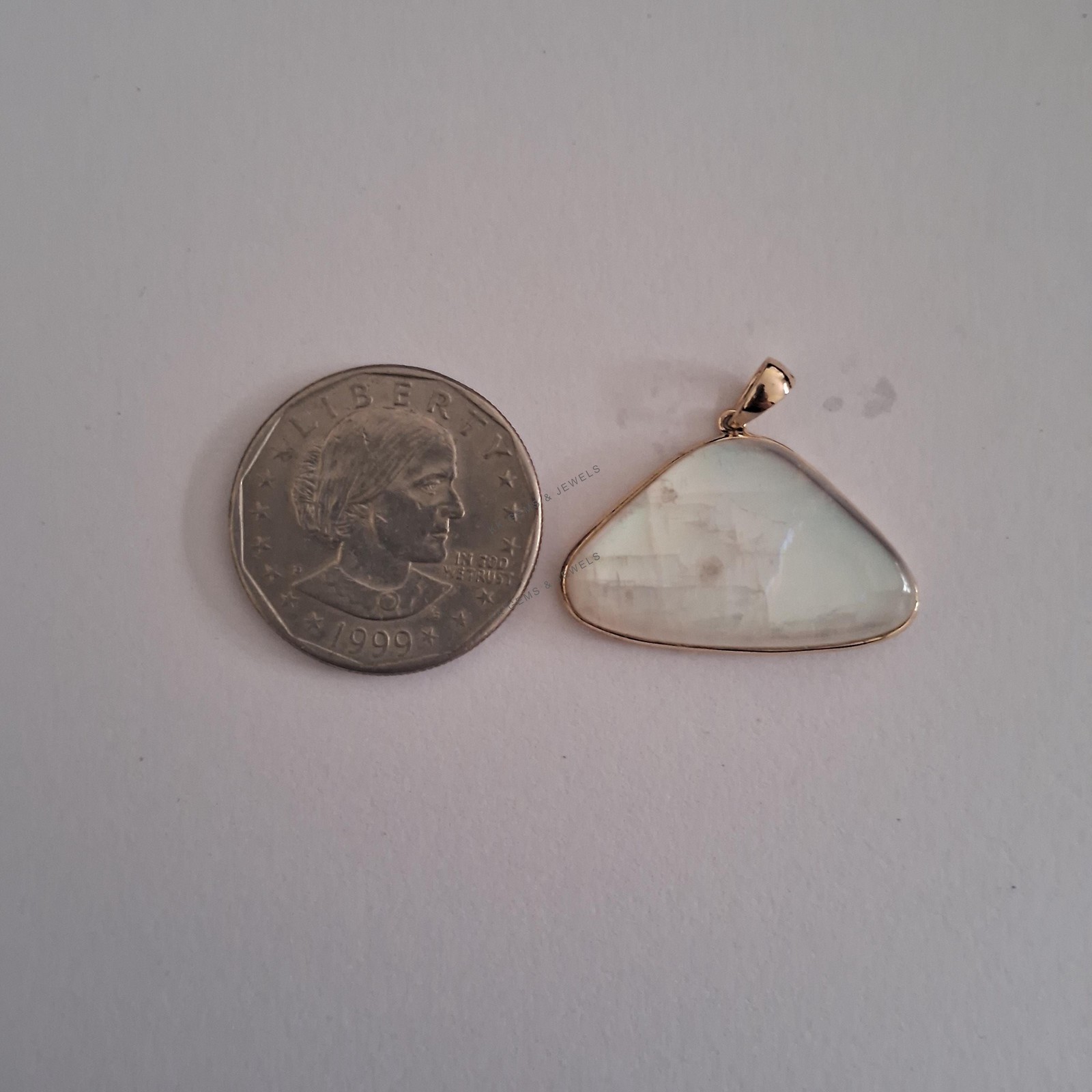 22.65 Ct Natural Rainbow Moonstone Pendant 14K Solid Gold June Birthstone Bezel