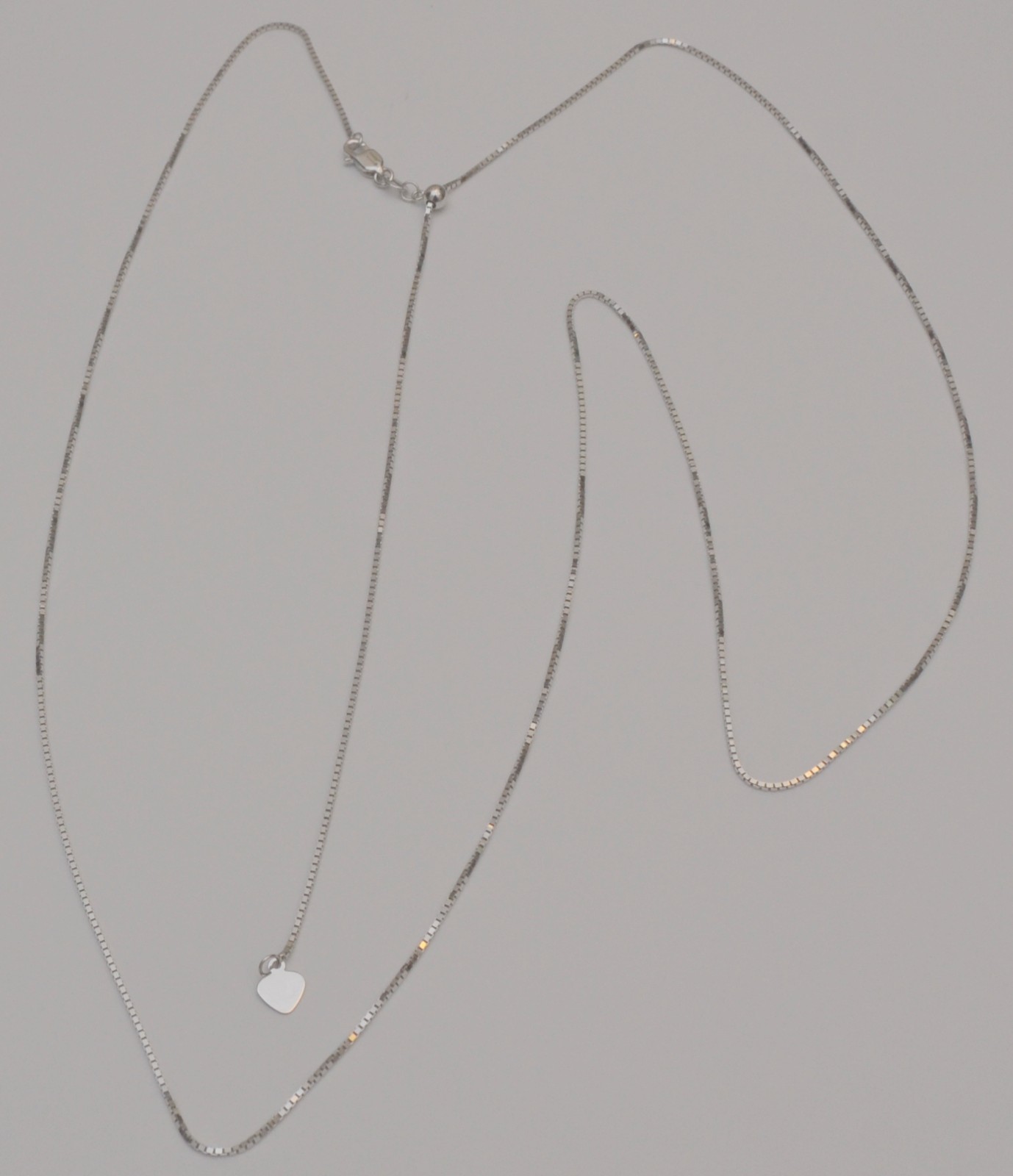 14K White Gold Adjustable Waist Chain Box Link Heart Charm Up to 30 Inches C4