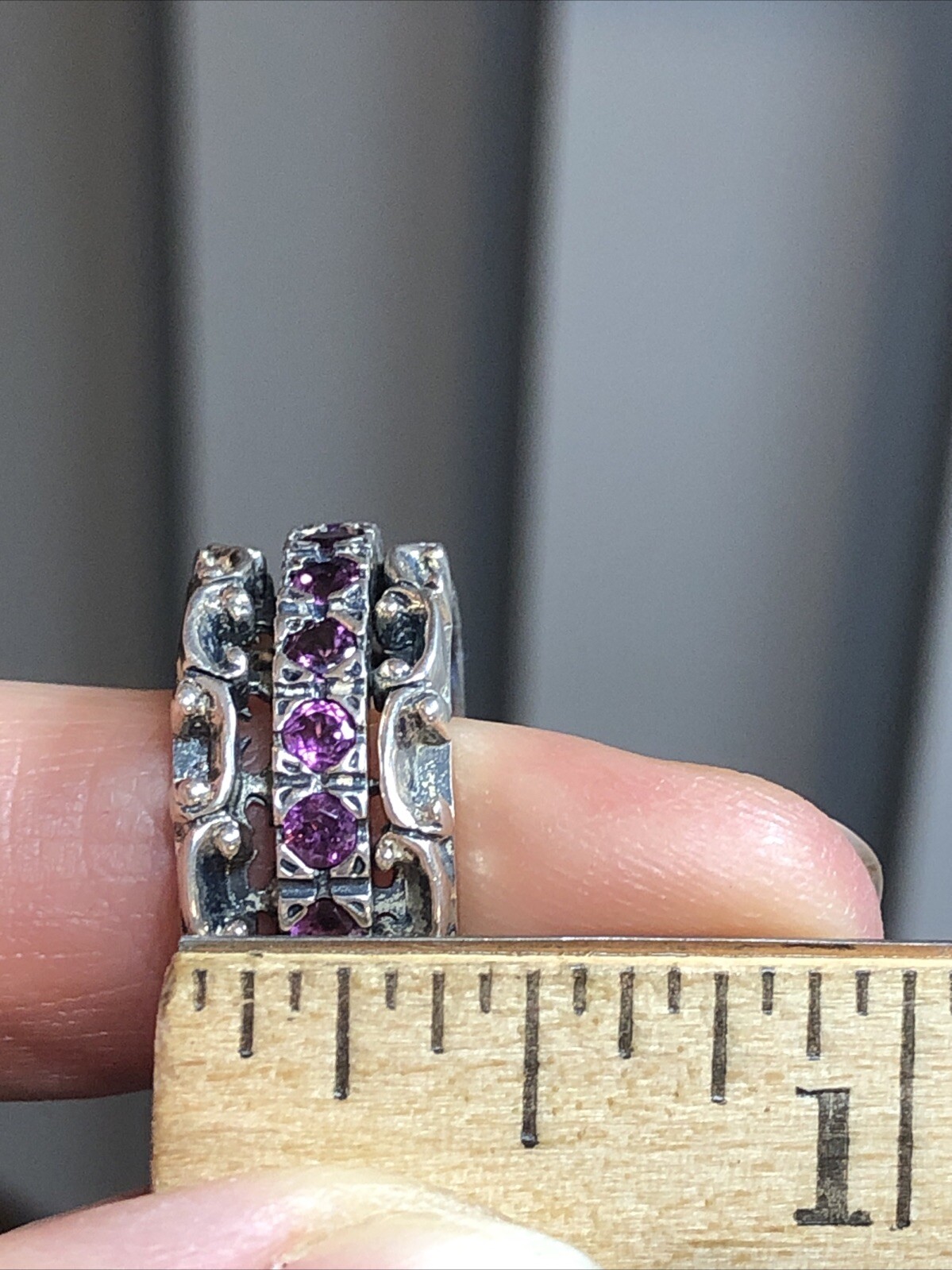 22. PZ Paz Creations 925 Sterling Lace Rhodolite Spinner Ring 8.8g, 7.25s ISRAEL