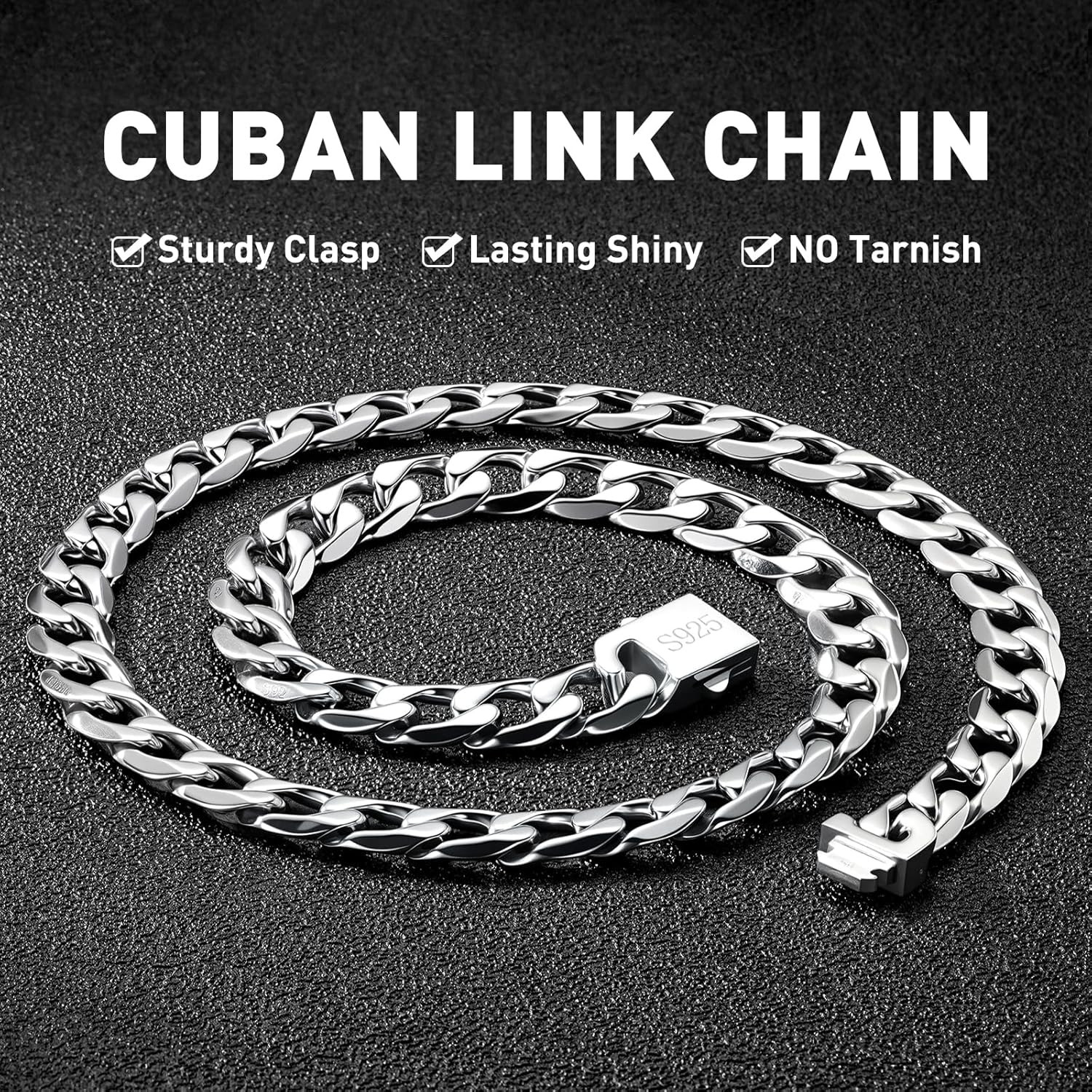 Cadena cubana 11MM para hombres acero inoxidable 316L y plata 925 20 30