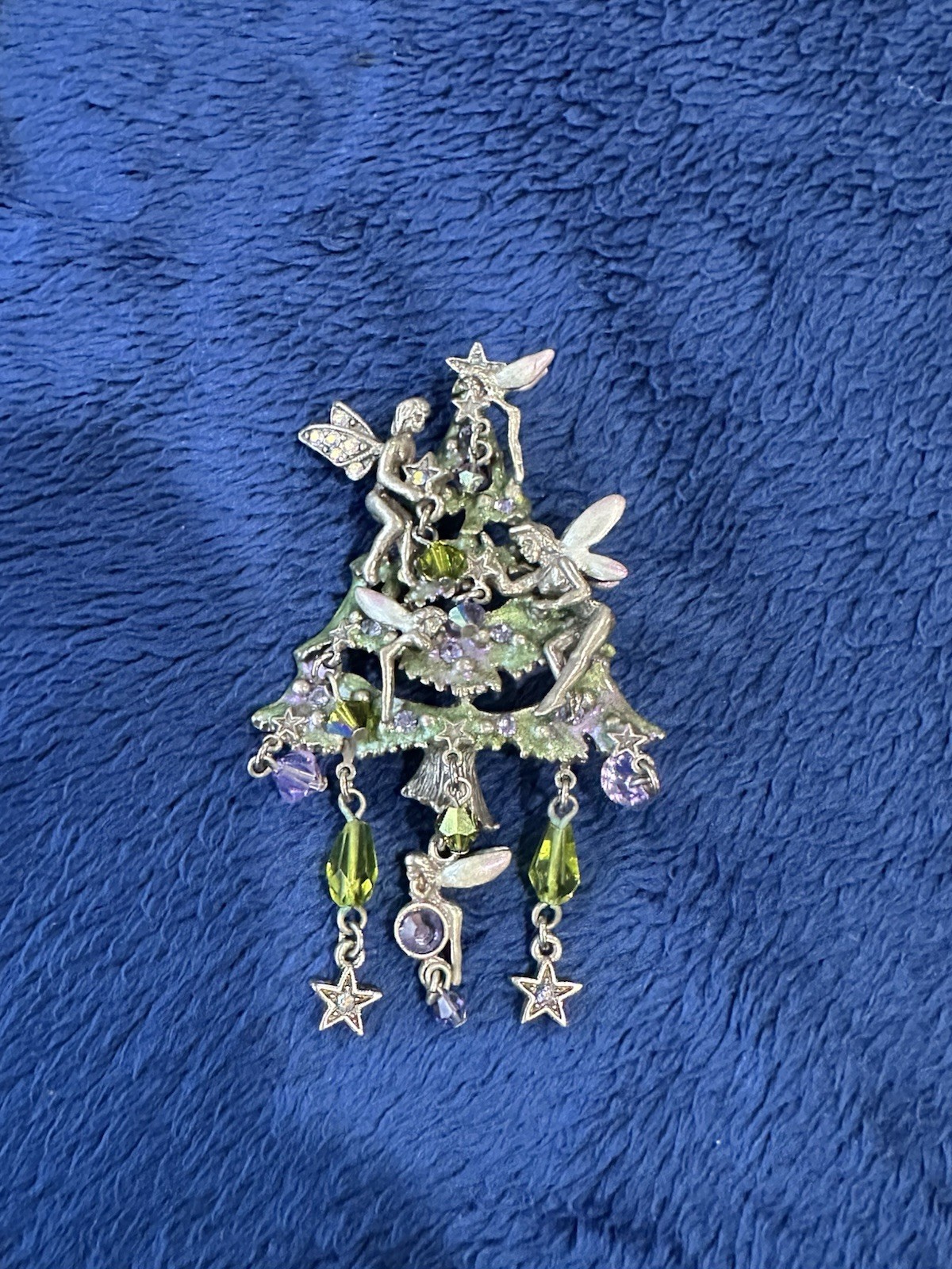 Kirk’s Folly Mystical AB Crystal Fairy Christmas Tree Brooch, 3.75in