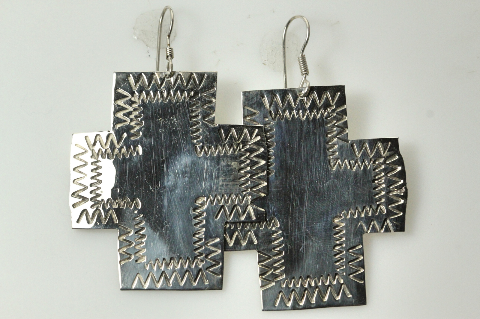 925 Sterling Silver Wide Etched Cross Dangle Earrings 14.9 Grams (EAR4222)