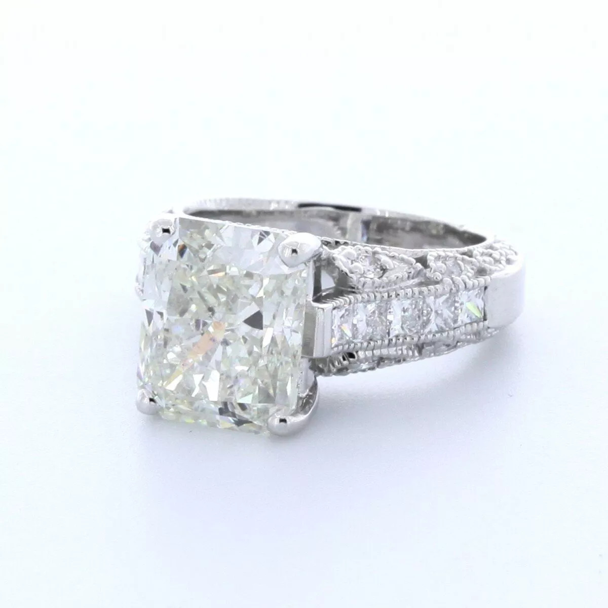 14K White Gold Engagement Ring Vintage 8.15 Carat Radiant Natural Diamond H VS2