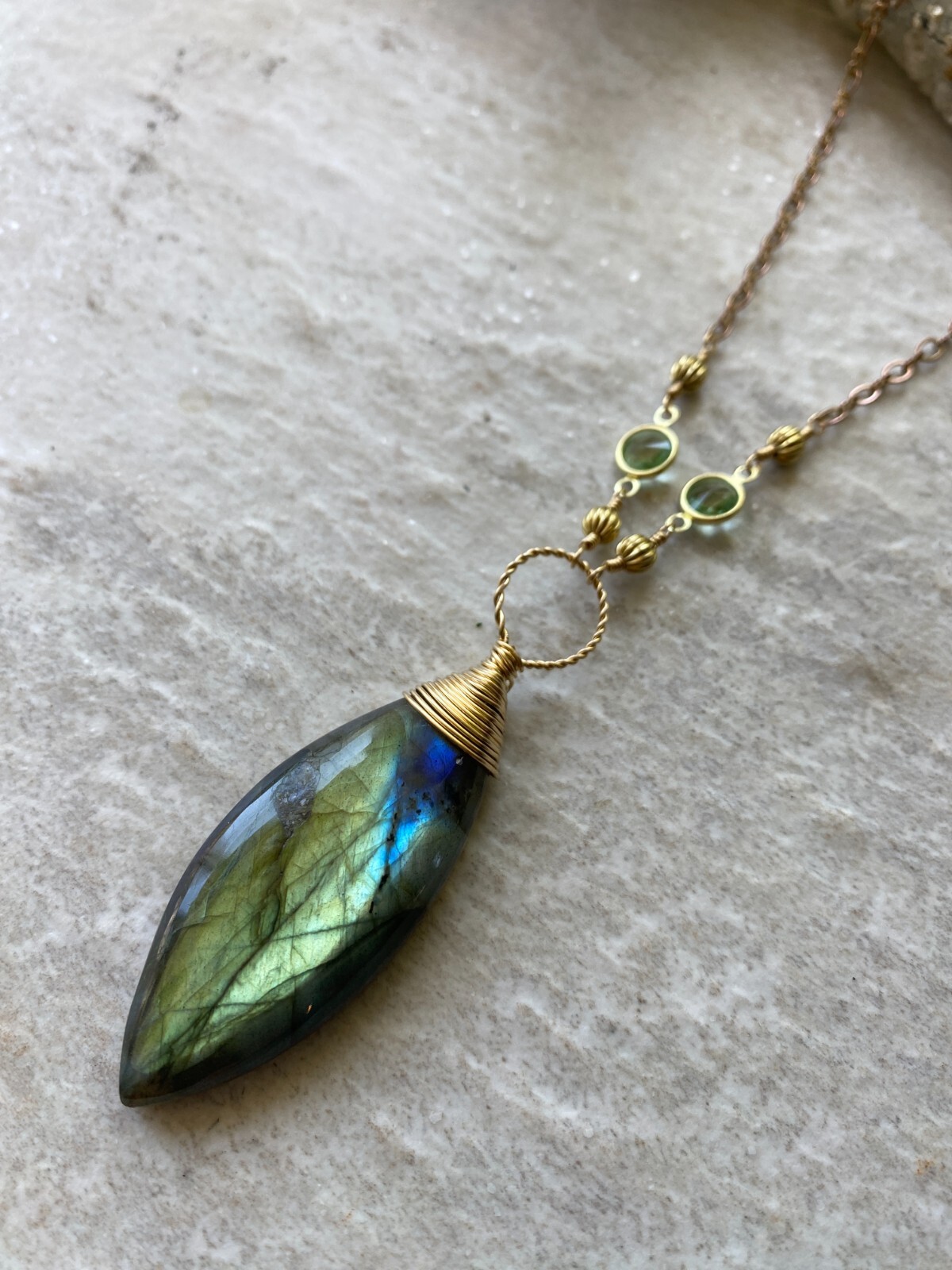 Labradorite Necklace- Blue Green Gold Copper Handmade Labradorite Necklace