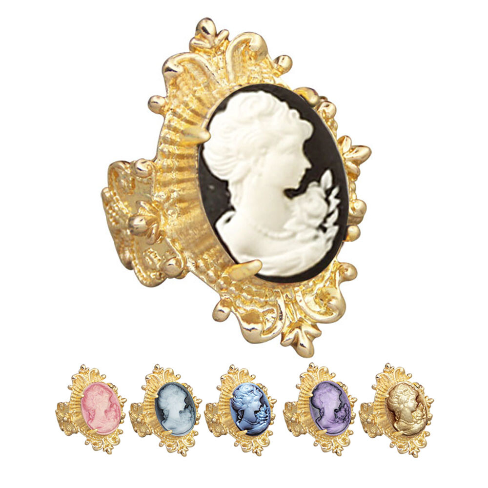 Wholesale 10 pcs Lot Leaf Cross Lady Queen Cameo Rings Gold Plated Women Ring