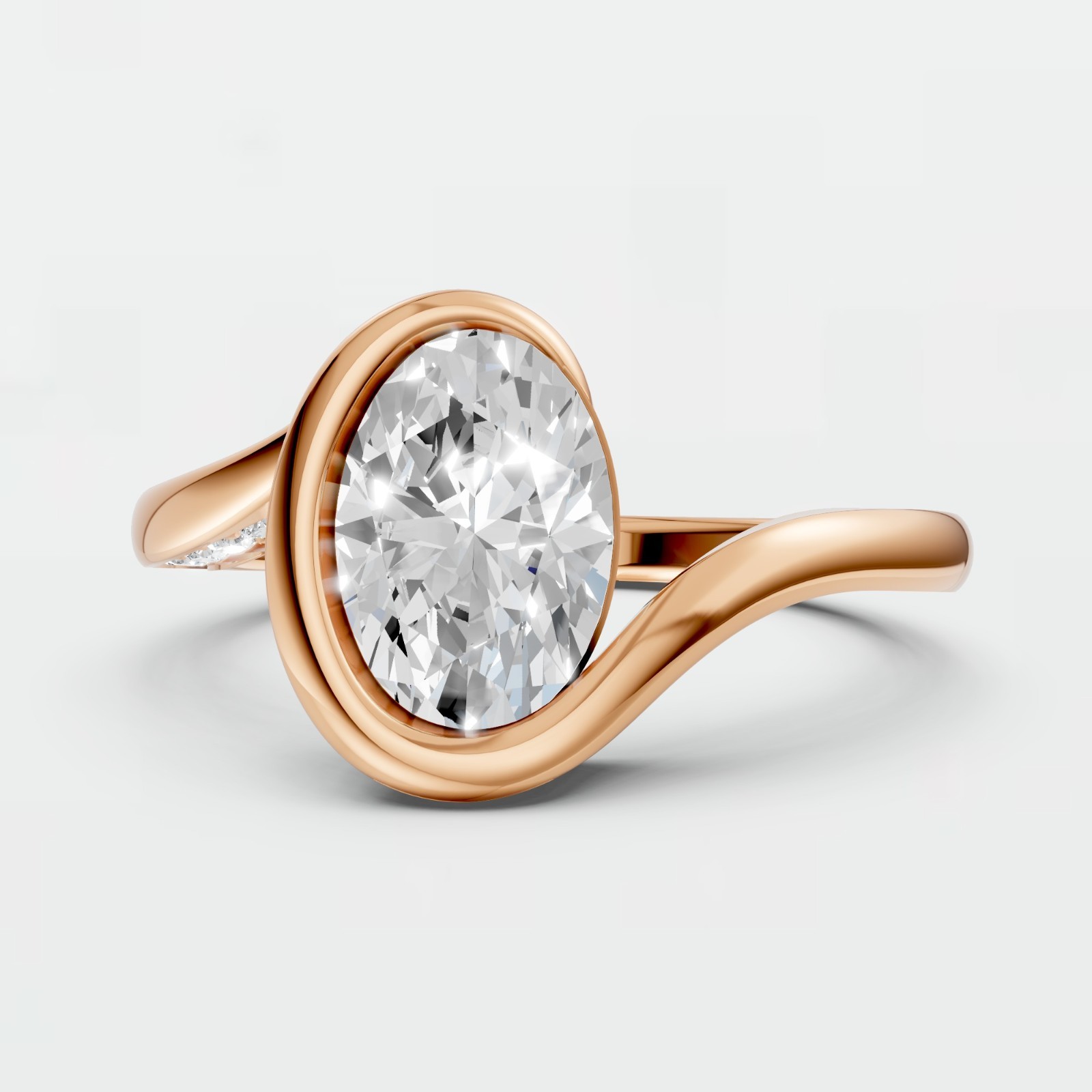 Oval Cut Lab Grown Diamond Bezel Setting Solitaire Engagement Ring