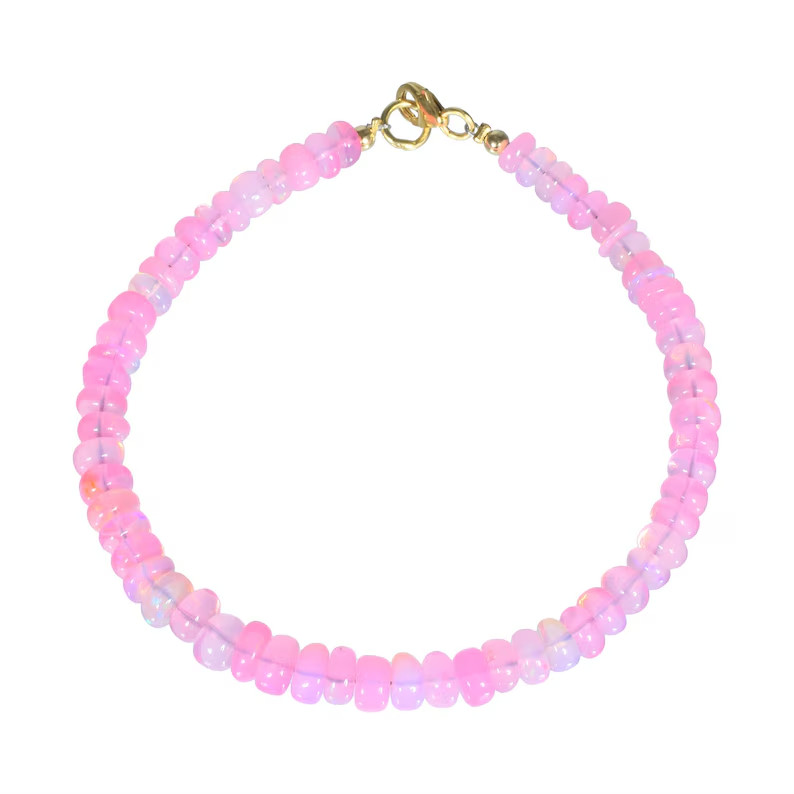 Natural Welo Fire Pink Opal 4-5mm Beaded Bracelet 925 Silver Handmade Gift