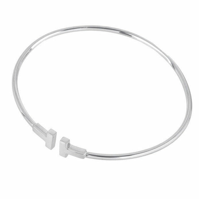 Tiffany & Co. T Wire Bangle Bracelet K18 White Gold 17cm 6.6” 99