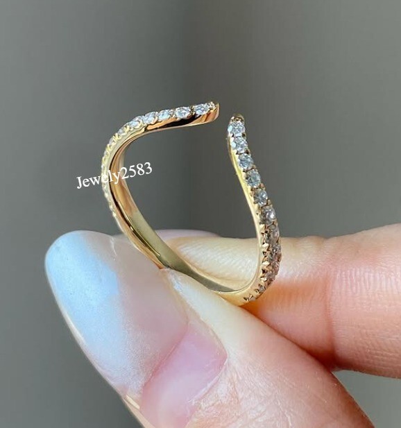 Certified Lab Grown Diamond Real 10k Gold Women’s Daily Wear V Shaped Ring