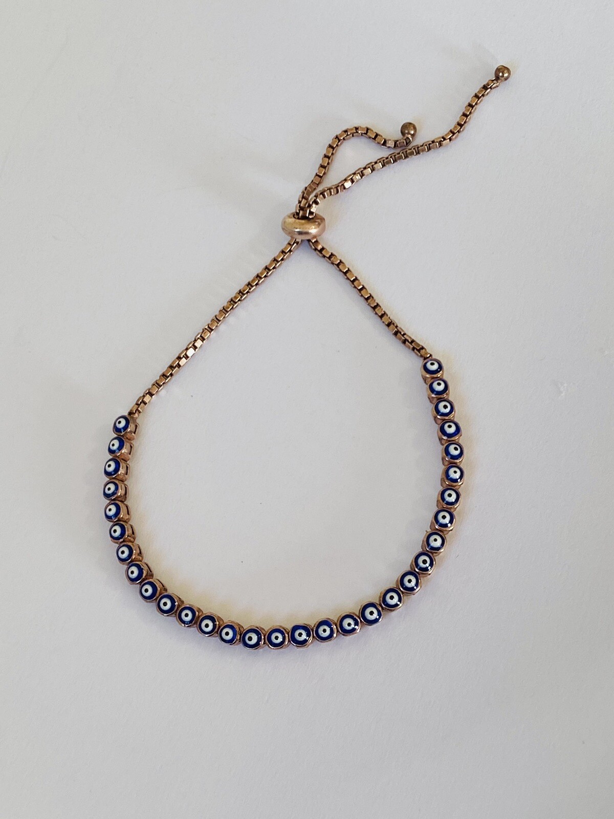 925 Sterling Silver Rose Gold Color Vermeil Evil eye Link Chain Bolo Bracelet