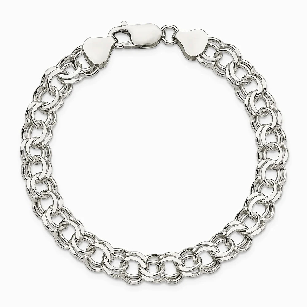 Sterling Silver 7.6mm Double Link Charm Bracelet
