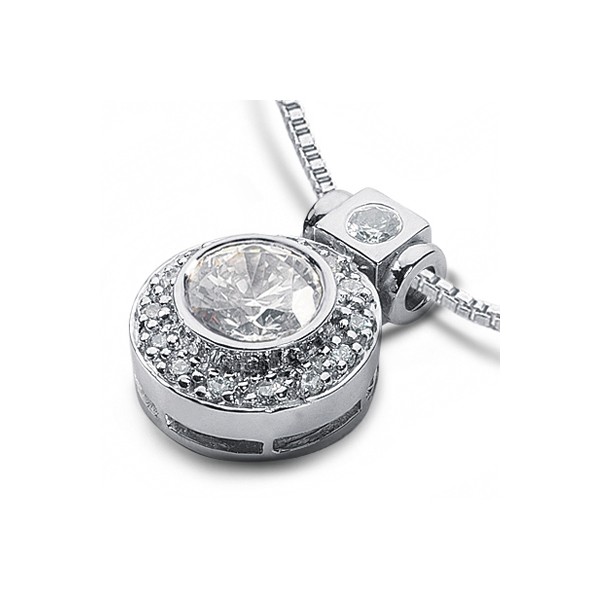0.68CT Total I/VS2 Round Cut Natural Certified Diamonds 14K Gold Halo Pendant
