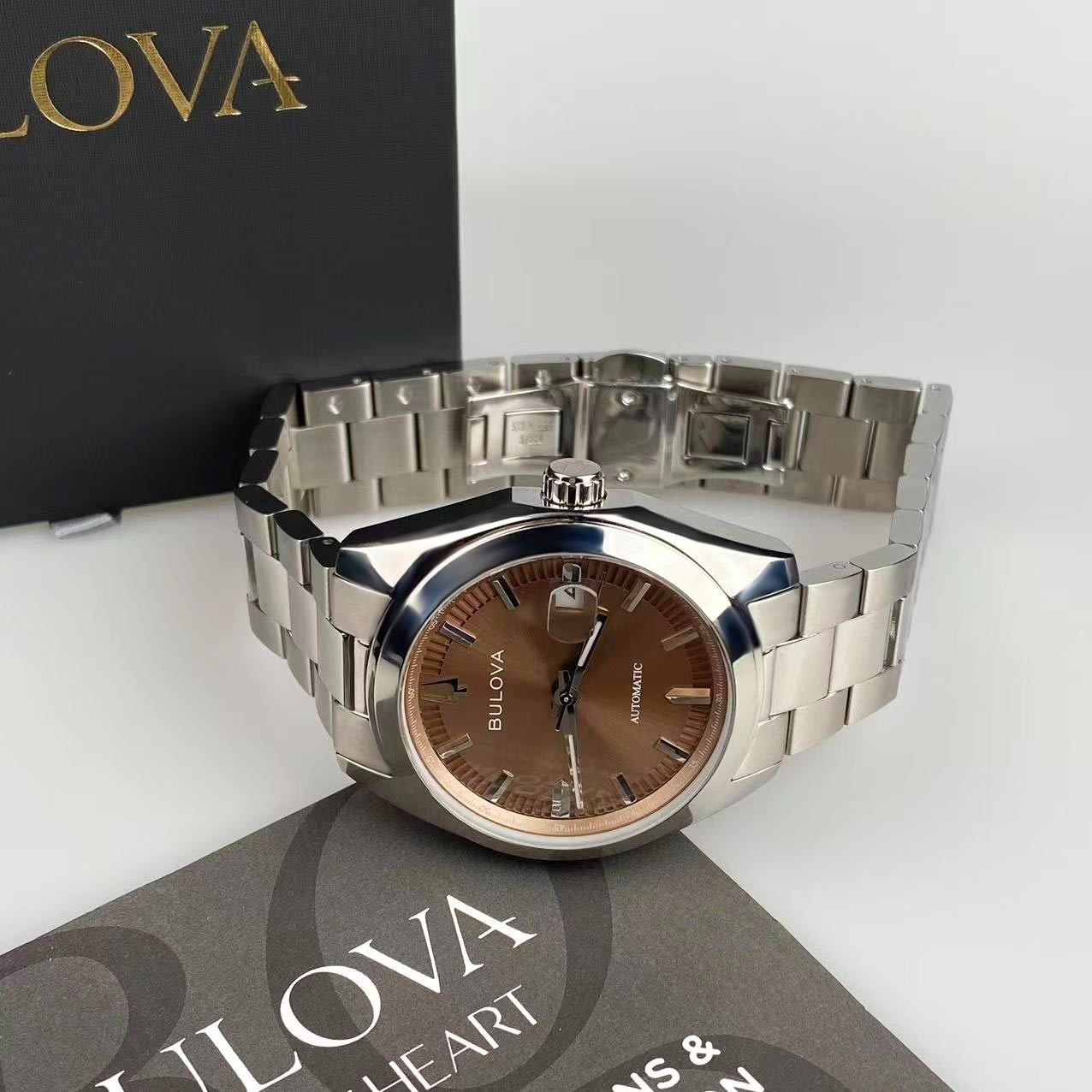 New Bulova Surveyor Men’s Automatic Watch Brown Dial Stainless Steel 39mm 96B470