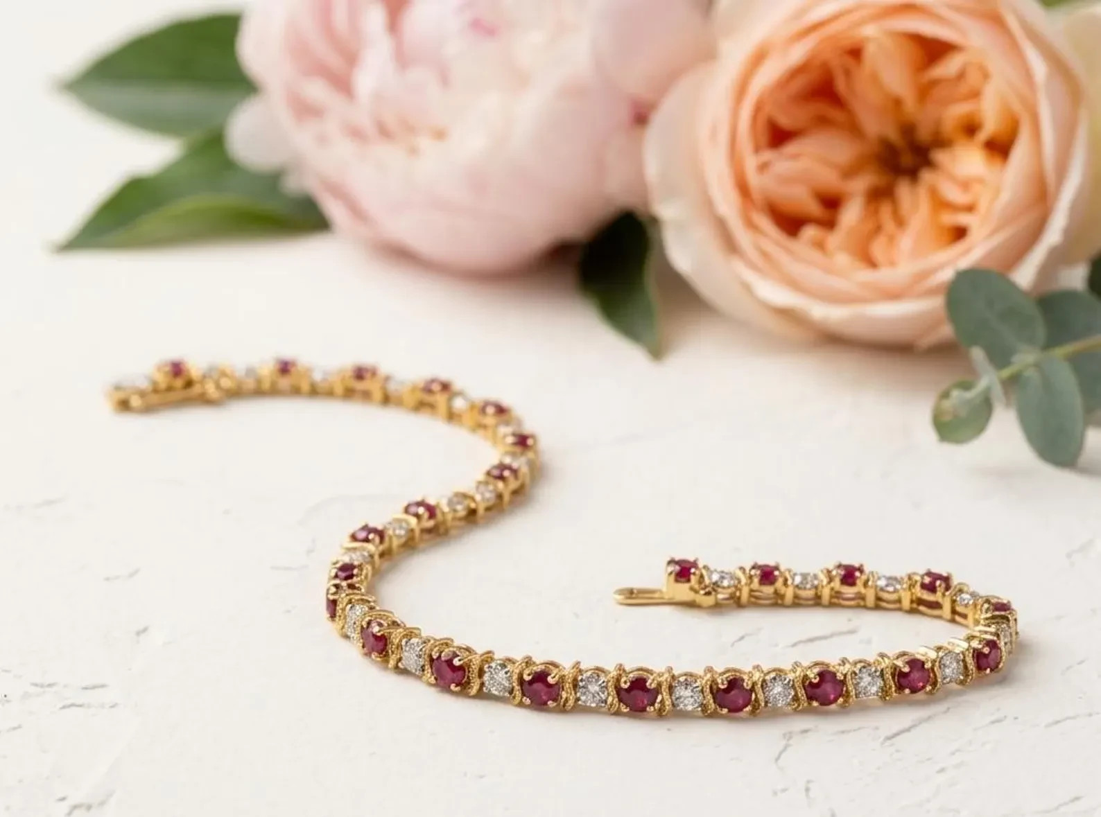 5.6 Ct Round Cut Simulated Ruby 925 Yellow Sterling Silver Women Tennis Bracelet