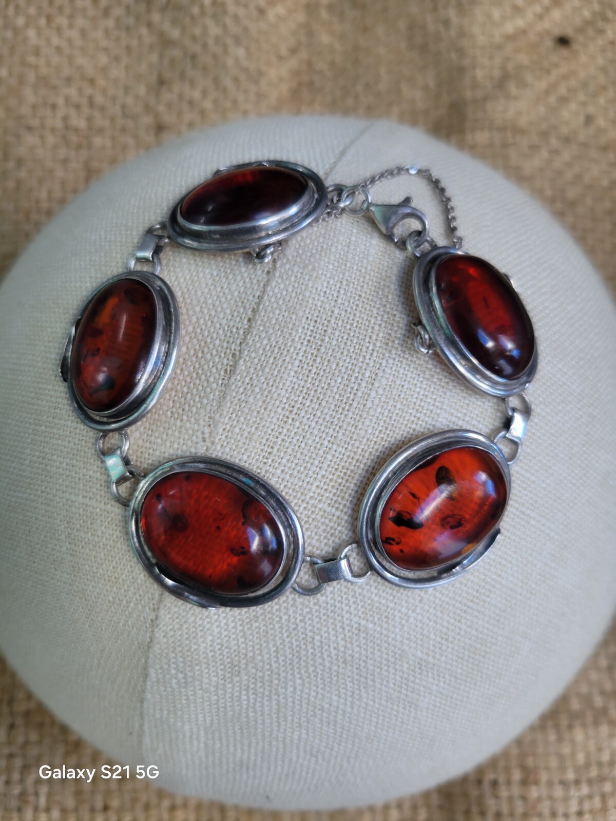 Amber Bracelet 5 Cabochons Sterling Silver Susan Cummings McClures Nsv. TN 90’s