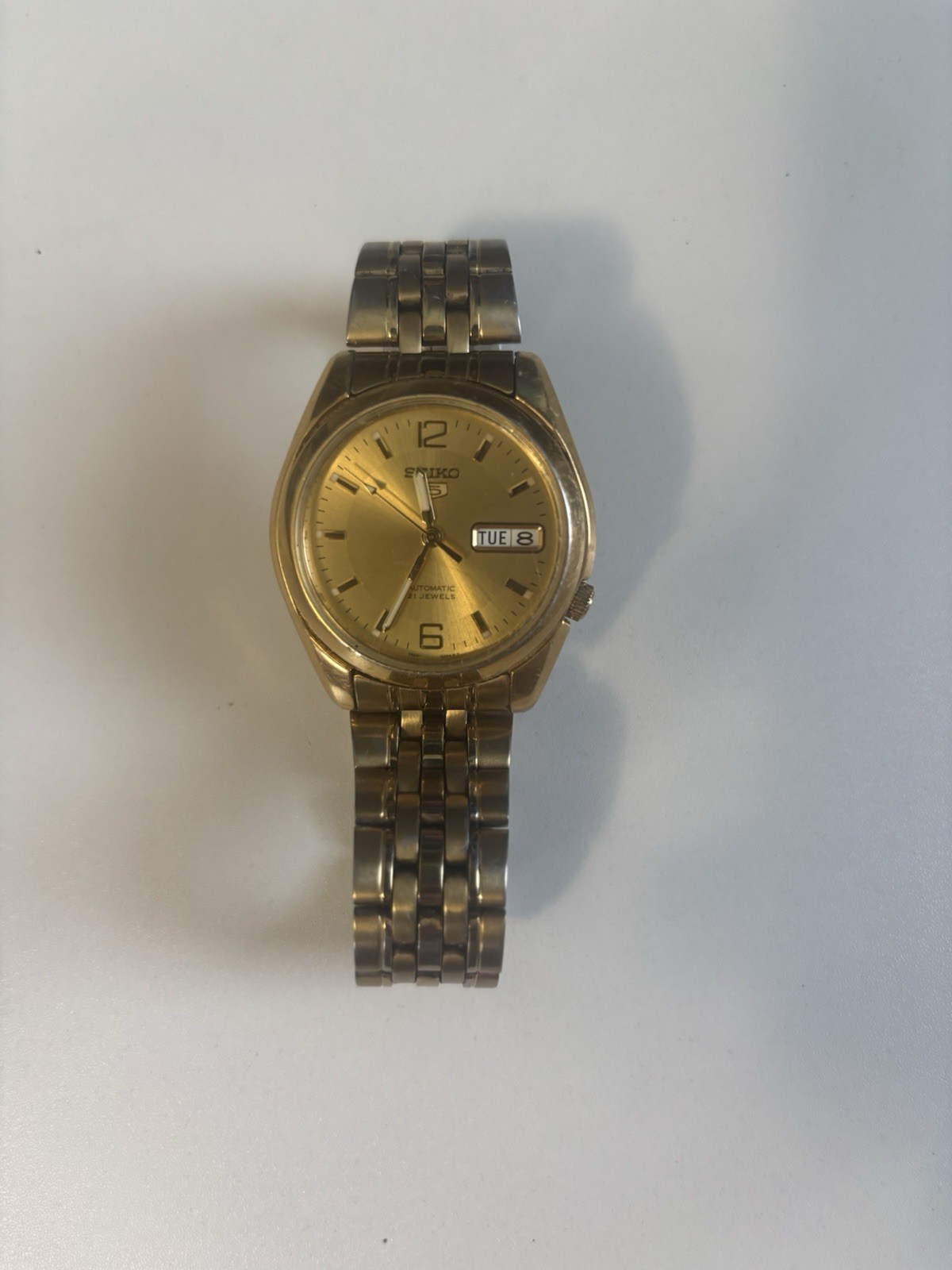Seiko 5 Automatic 21 Jewels 7S26-01V0 All-Gold Model Day Date Men’s Watch 30 MM