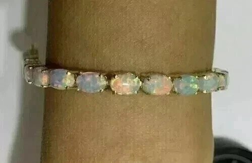 5.00Ct Oval Lab Created Fire Opal Women’s Tennis Bracelet 14k Yellow Gold Plated