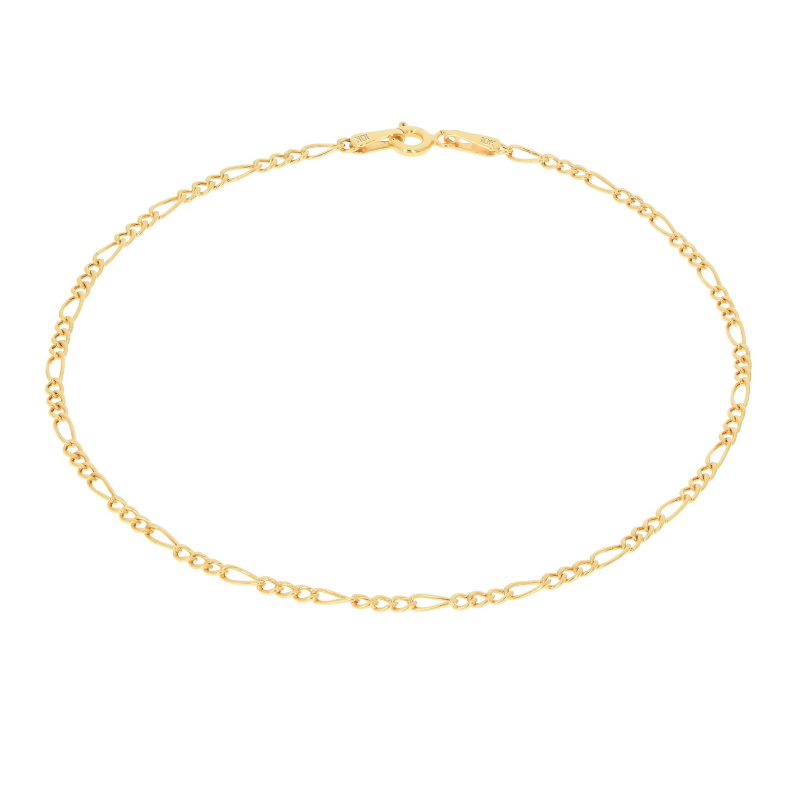 10K Yellow Gold Thin 2mm Figaro Chain Bracelet or Anklet Mens Womens 7″ 8″ 9″