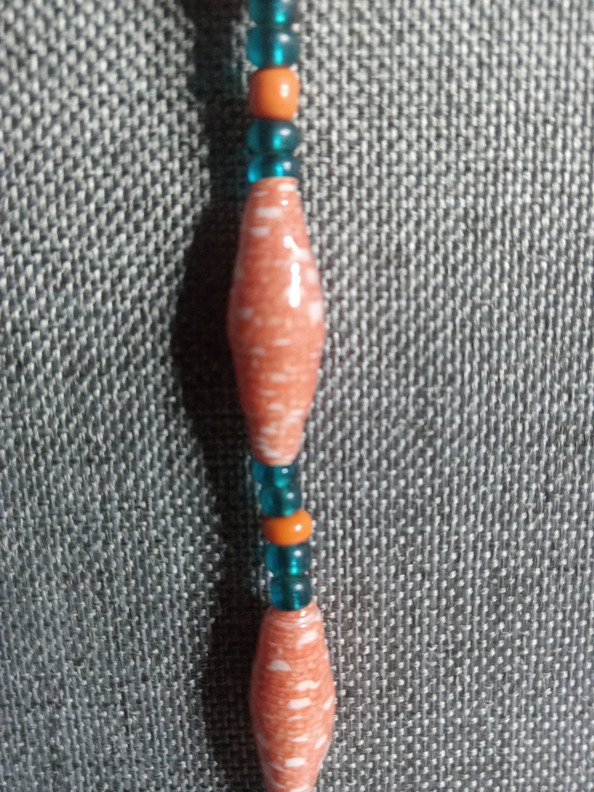 Handmade Boho Paper Bead and Turquoise Seed Bead Necklace