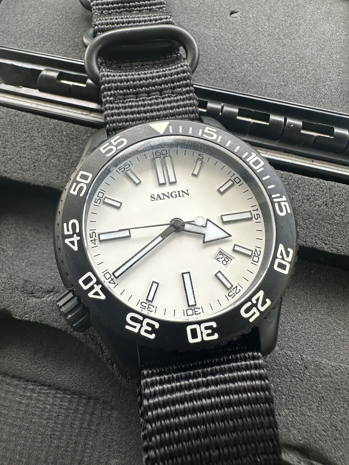 MINT Sangin Instruments OXFORD WHITE DIAL DLC (black) K2 DIVER