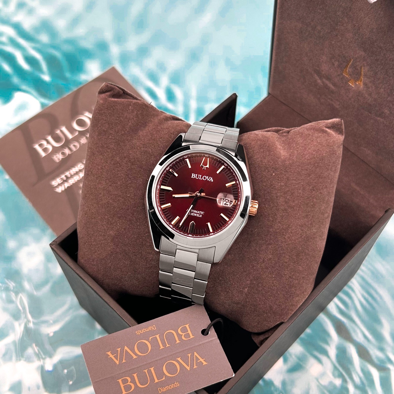 Bulova 98B422 Surveyor Automatic Red Dial Men’s Stainless Steel Watch 39MM