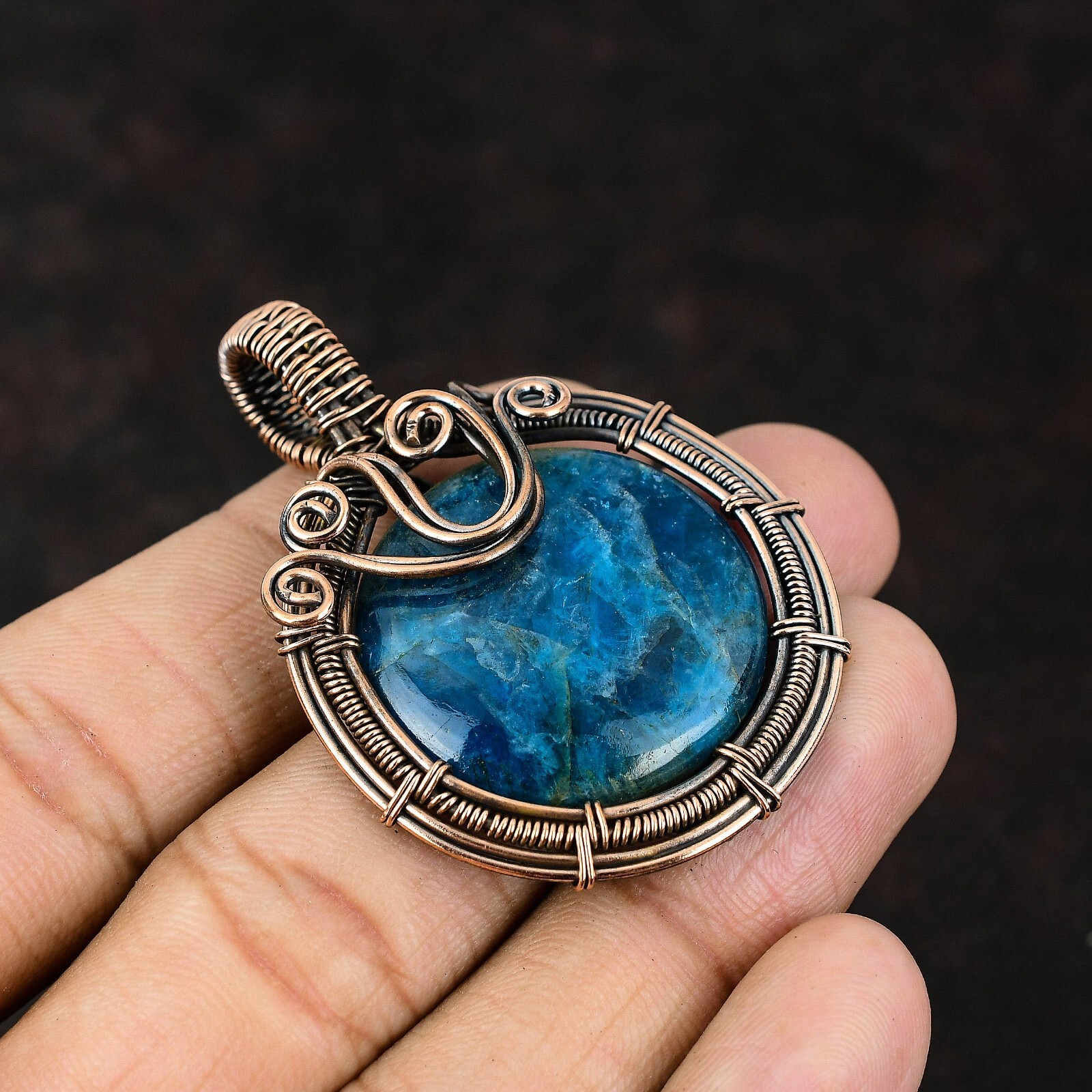 Easter Sale Neon Apatite Gemstone Daughter Wire Wrapped Birthday Pendant Copper