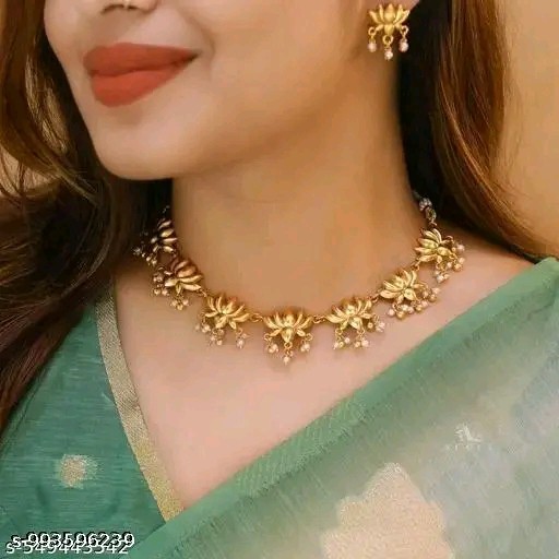 South indian jewellery gold plated choker Necklace jewellery set wit earrings