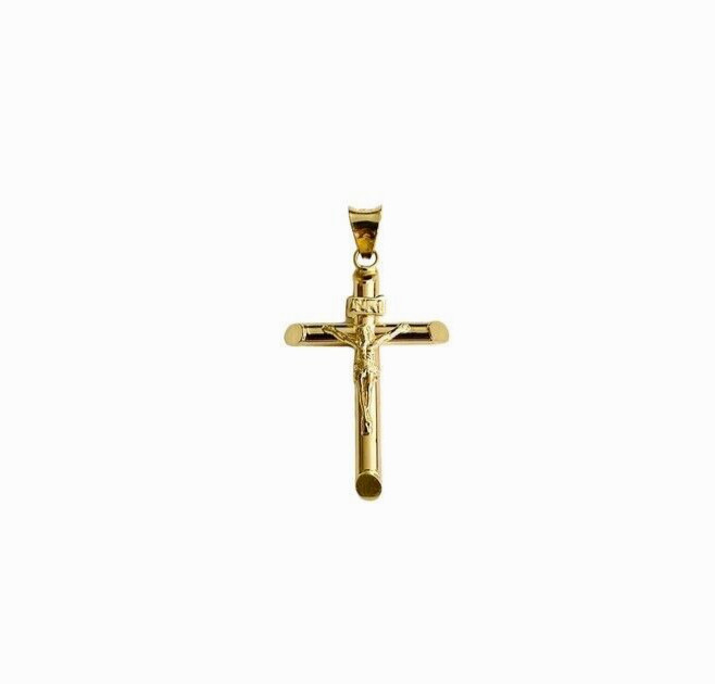 14K Solid Gold Cross 32mm / 1.25 in Pendant, 14k Gold Jesus Christ Pendant-PT840