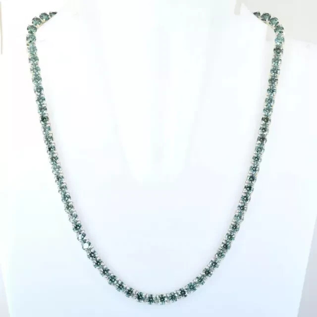 28Ct Round Lab Created Blue Diamond Tennis Necklace 14k White Gold Plated 18″
