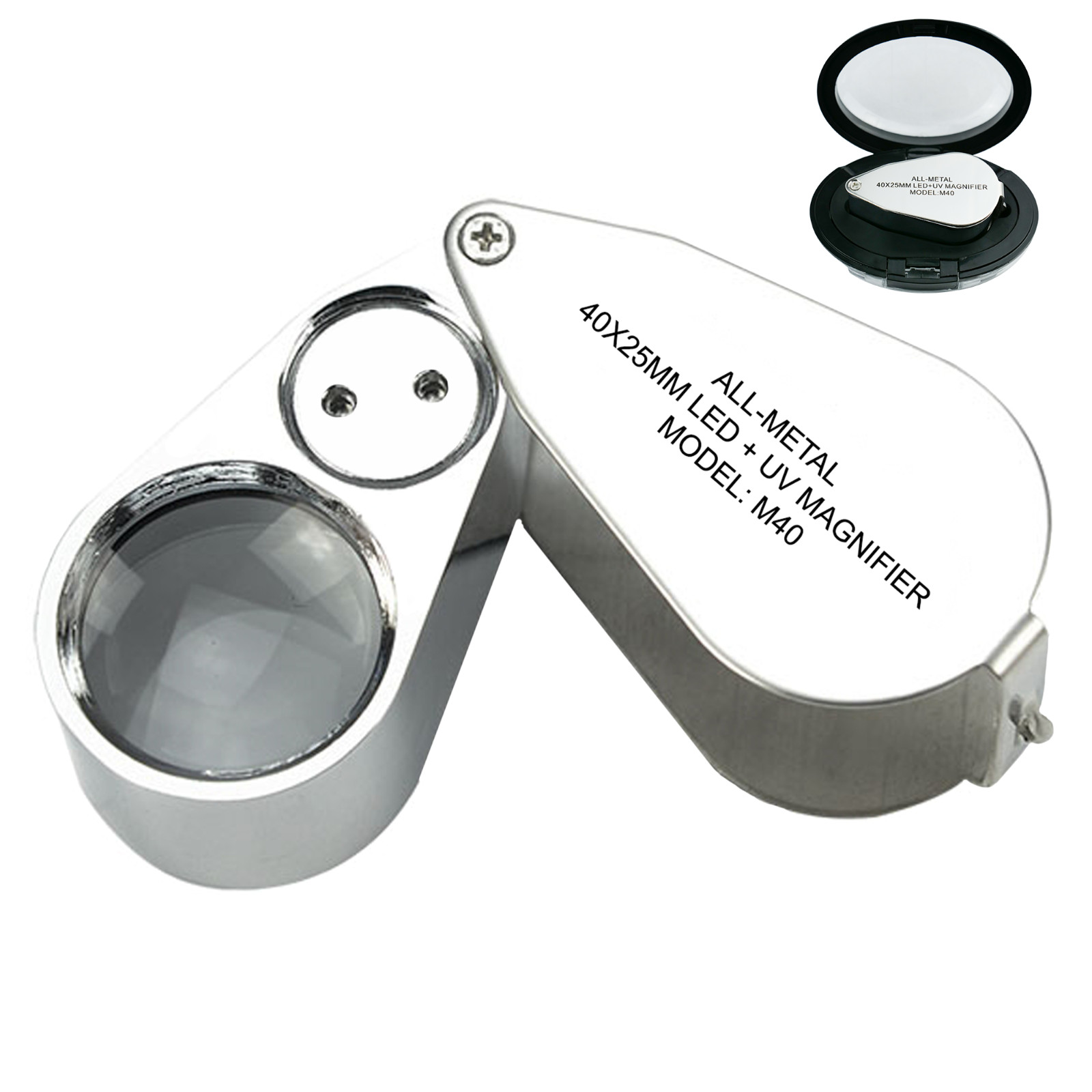 40X Magnifying Loupe Jewelry Eye Glass Magnifier LED Light Jewelers Loop Pocket