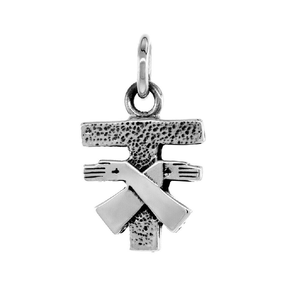 Sterling Silver Franciscan Coat of Arms Tau Cross Pendant / Charm, Box Chain