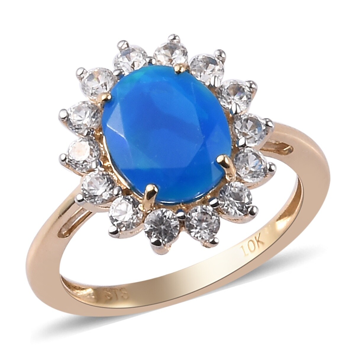 2.56ctw AA Miami Blue Welo Opal and Zircon Ring in 10K Yellow Gold (Size 6.0)