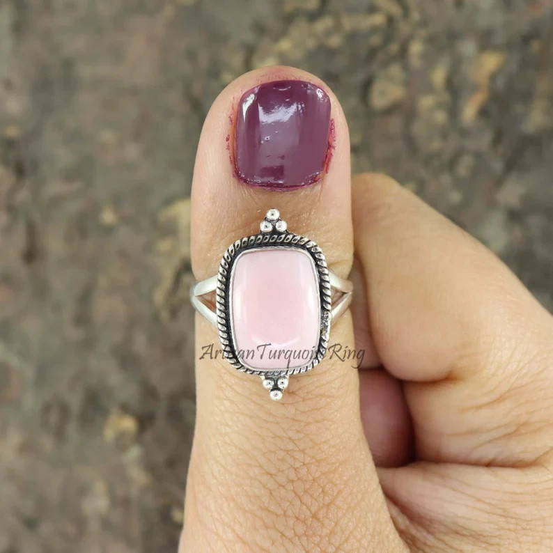 Pink Opal Ring 925 Sterling Silver Band& Statement Ring Handmade Ring All Size
