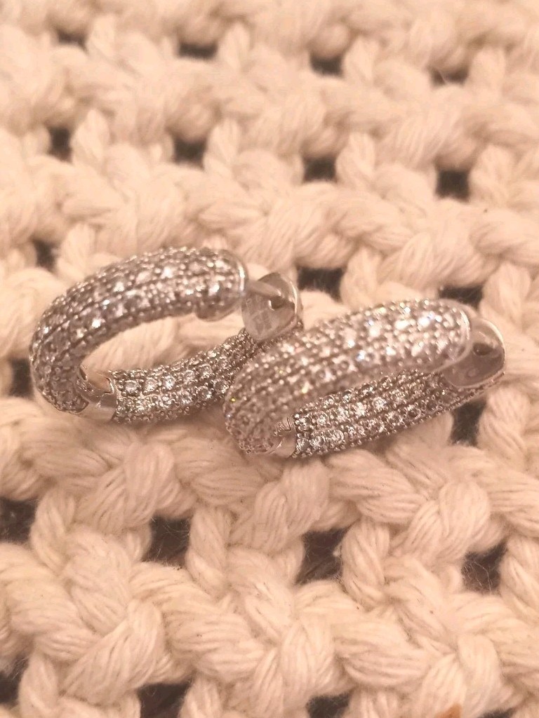 diamonique inside out sterling silver Hoop Earrings Sparkly Excellent Shape