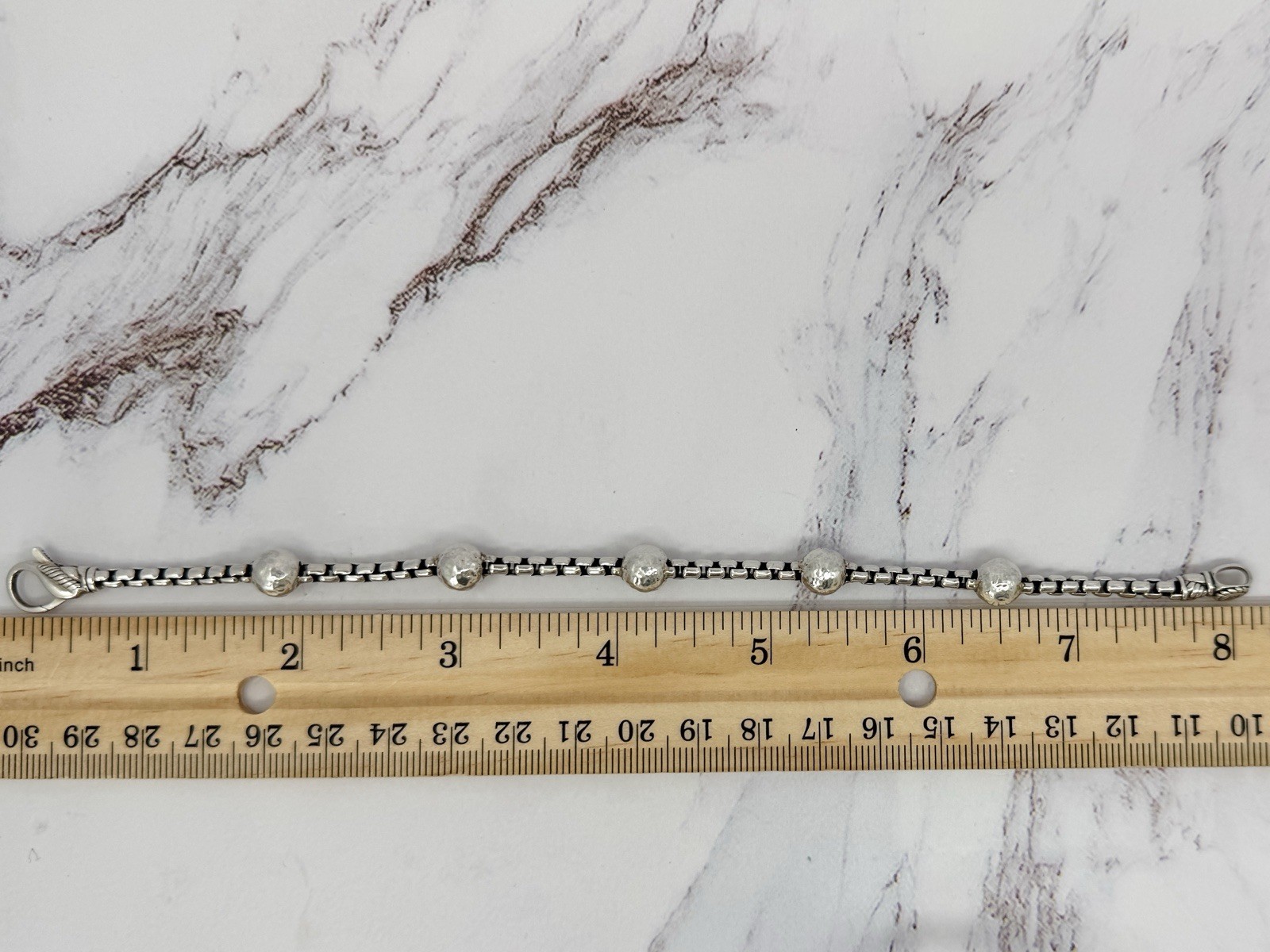 JAI John Hardy 925 SterlingSilver Hammered Ball Station BoxChain Bracelet 8” 15g