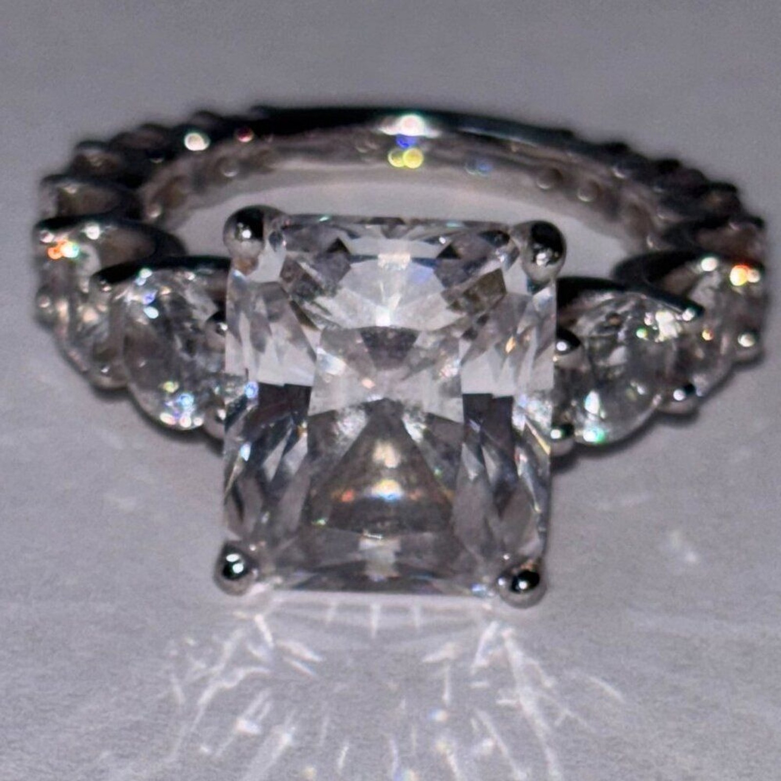 Platinum Clad® 925 Sterling Silver Cushion Cut CZ Engagement Ring Size 4