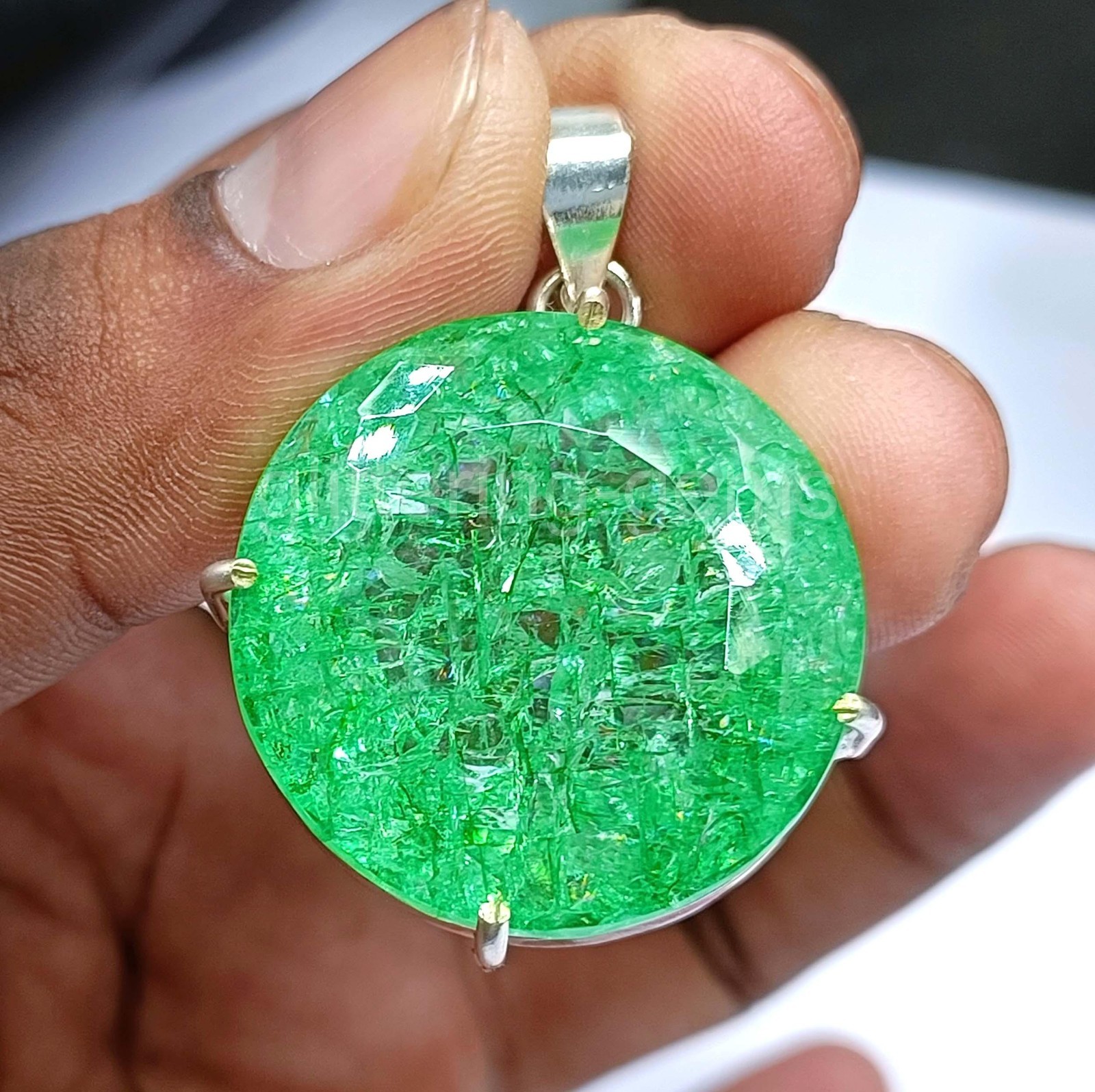 Natural Certified 123.0Ct Green Emerald 925 Solid Silver Pendant Loose Gems 5JST