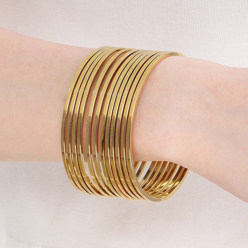 12pcs Set Bangles for Women Stainless Steel Glossy Stackable Solid Bracelet 2mm