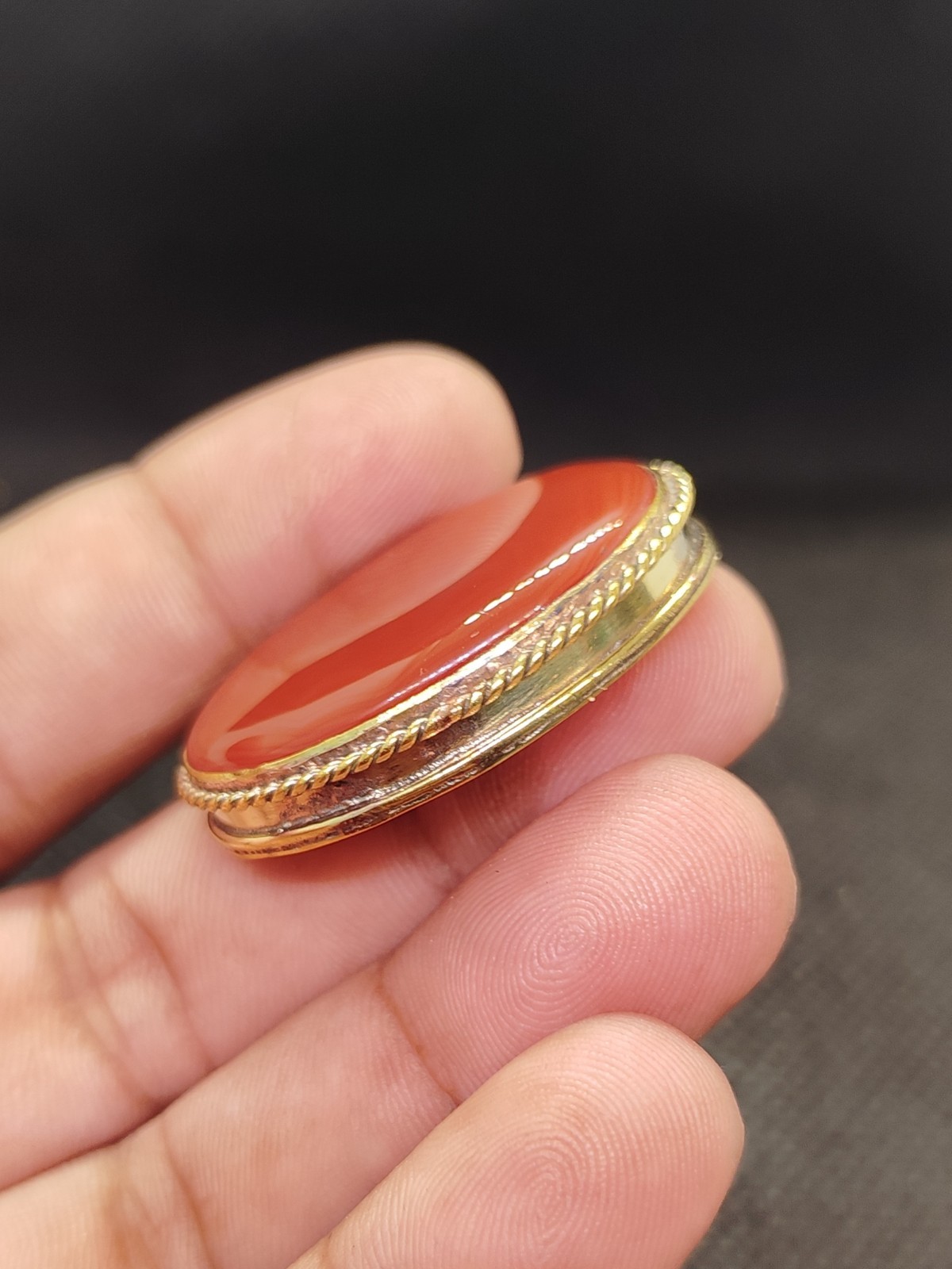 Brass Groove Red Onyx Pendant Gold Plated Natural Gemstone Handmade Jewelry