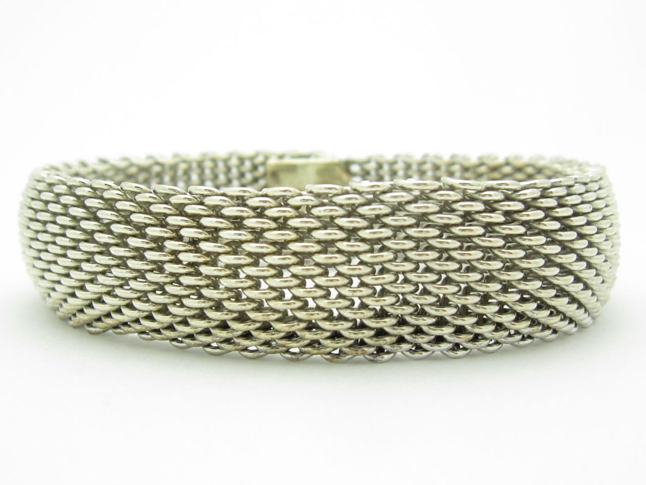 Pre-Owned Tiffany & Co. Mesh Soft Bangle Bracelet 54.0 Grams 17mm Wide Gift