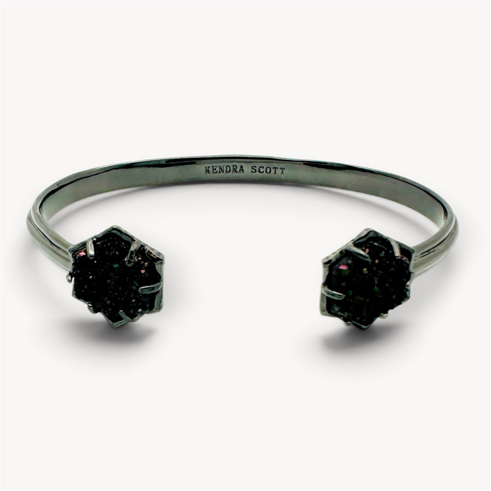 Retired Kendra Scott Arden Black Drusy Quartz Cuff Bracelet Gunmetal Signed 2015