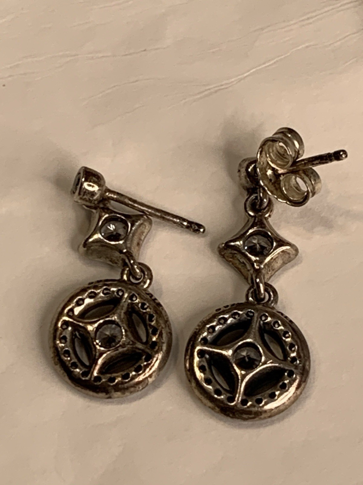 Vtg Allure Pandora Sterling Silver Zirconia Necklace Pendant Dangle Earrings Set