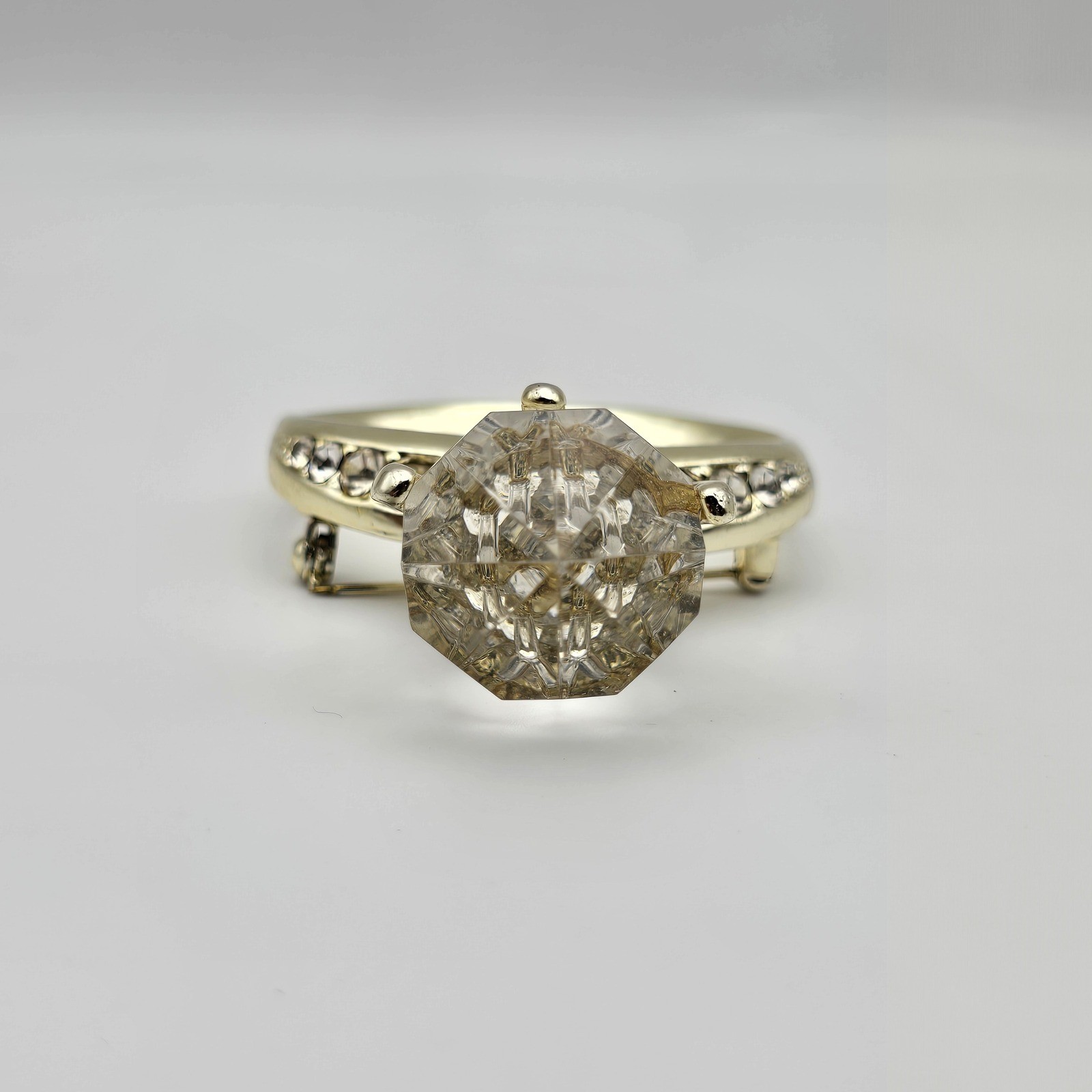 Vtg AJC Sparkle Stmt Ring Brooch Gold Tone Glam Engagement Bachelorette Bling