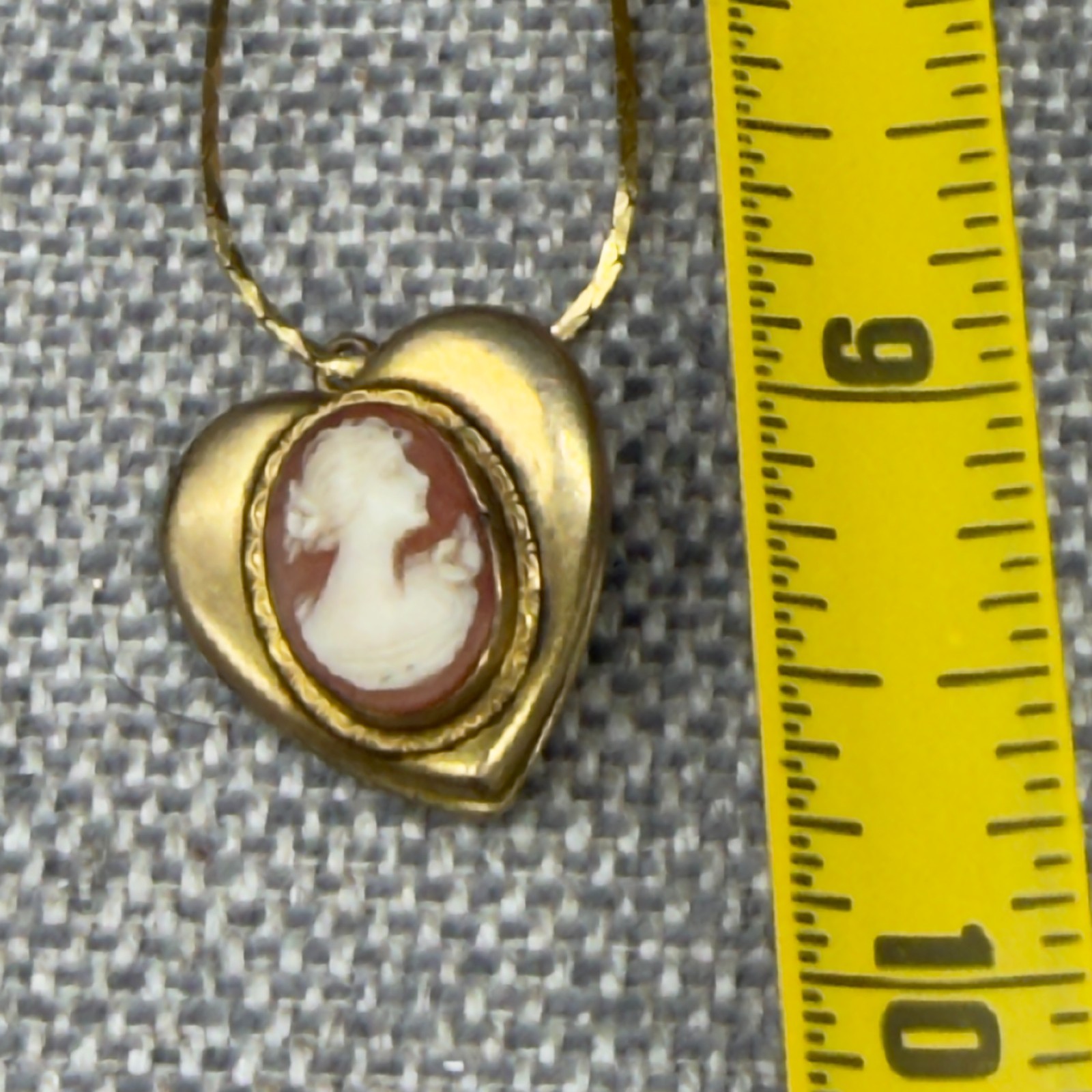 Vintage Necklace Heart Locket Cameo 10 KT Gold Filled Blue Guilloche Inside
