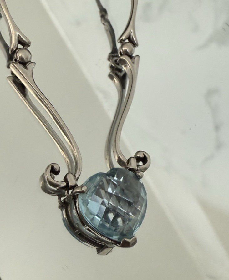 VTG Wheeler Manufacturing Sterling Silver Necklace WM 925 Blue Stone Heart