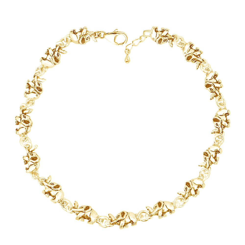 Baby Elephant Link 14K Yellow Gold Plated Sterling Silver Anklet 9 Inch
