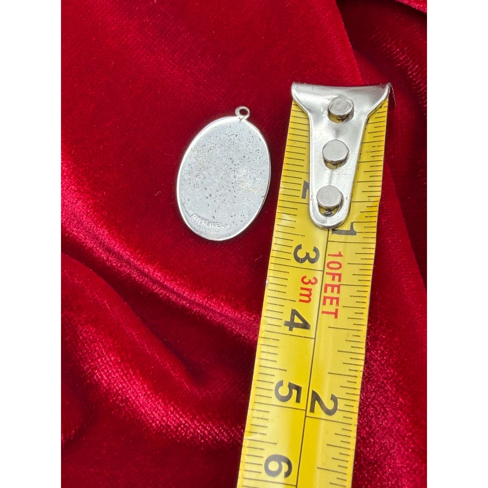 Vintage Sterling Silver Faith Hope Charity Oval Medal Pendant Charm