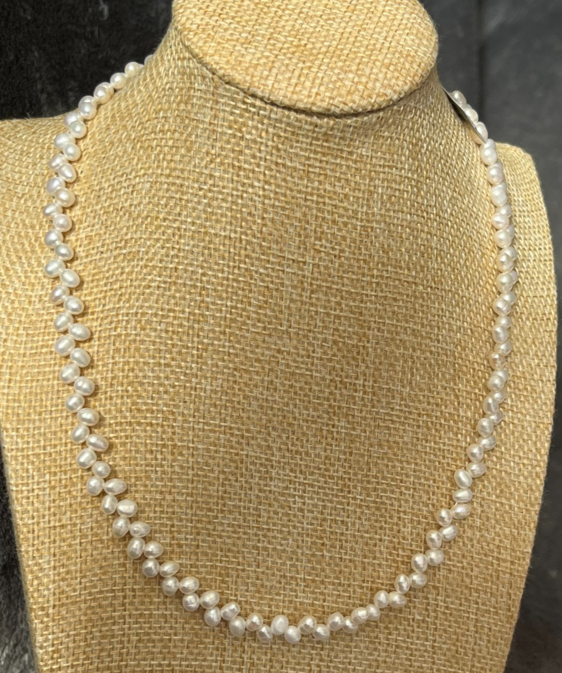 White Rice Pearl Necklace Bracelet Set S925 Woven Wheat Sheaf Braid 5-8mm