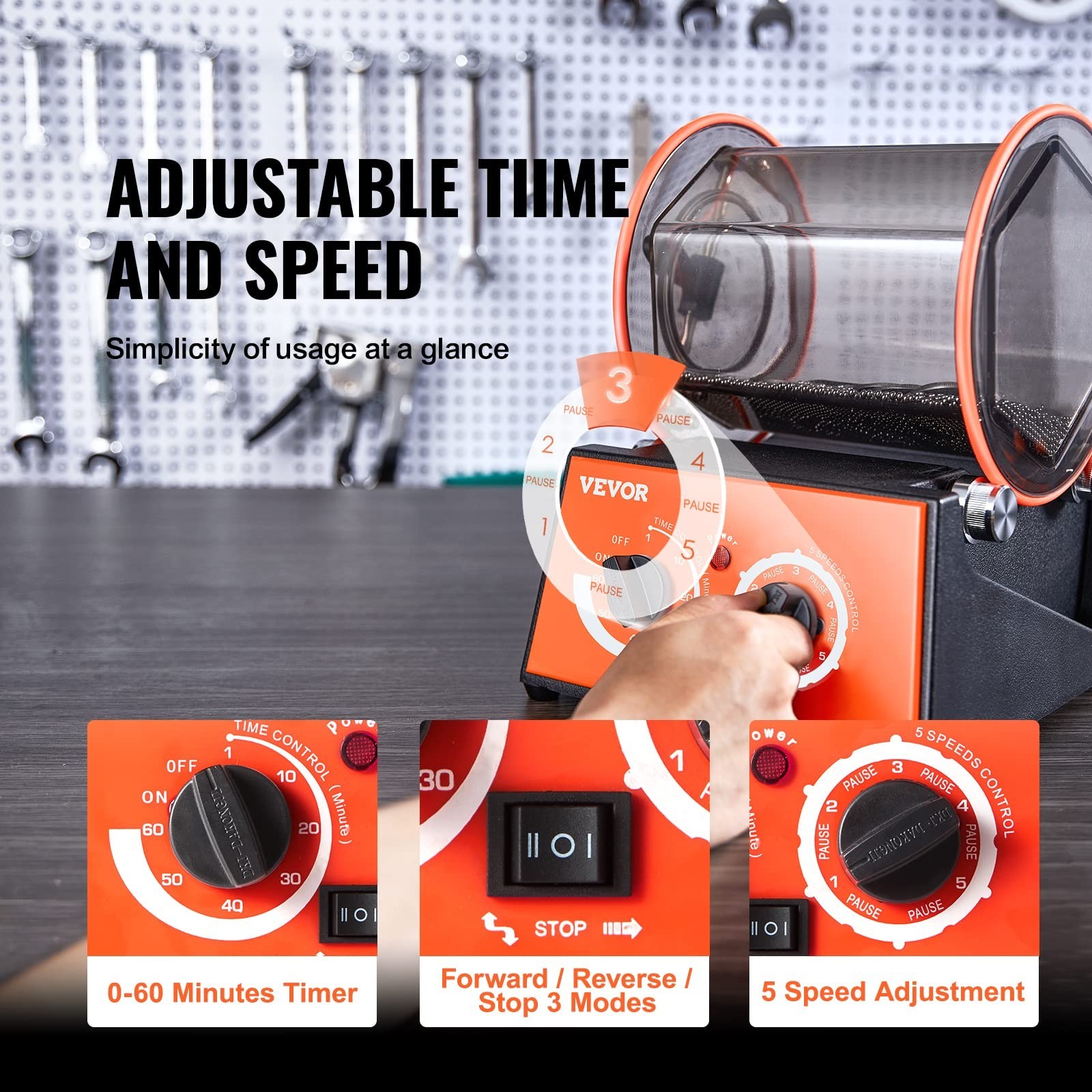Mini Rotary Jewelry Polisher Tumbler Machine, 6.6lbs Capacity, 5 Speeds, Timer f