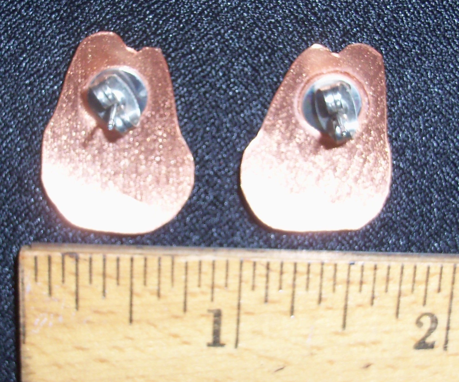 BUTTERFLY DESIGN-HAND ENGRAVED COPPER EARRINGS W/SILVER PLATE & BLACK ENAMEL